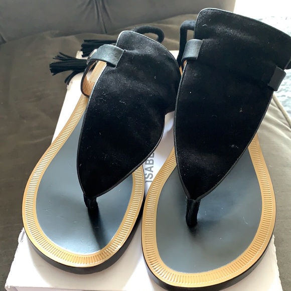 Isabel Marant Jemma flat suede black tassel sandal NWT - Picture 3 of 4